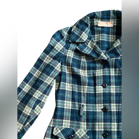 Vintage Pendleton Wool Plaid Coat Women’s S M 6 8 Blue Green USA Made Belted - Picture 5 of 13